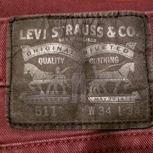 Levis 511 Slim Fit Red wine Twill Jeans 34/34